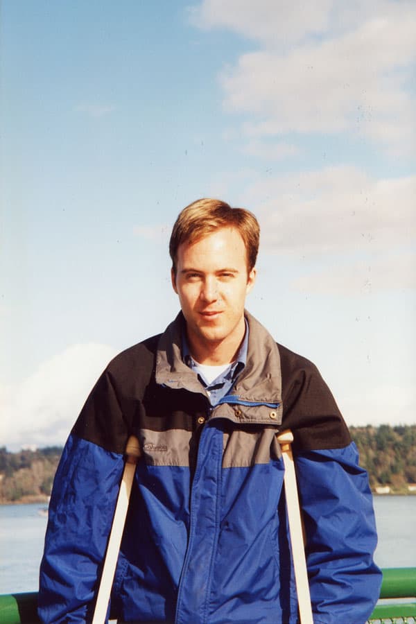 Allen on crutches in Seattle