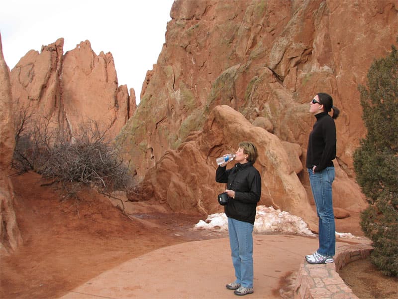 Mom & Anna watching climbers